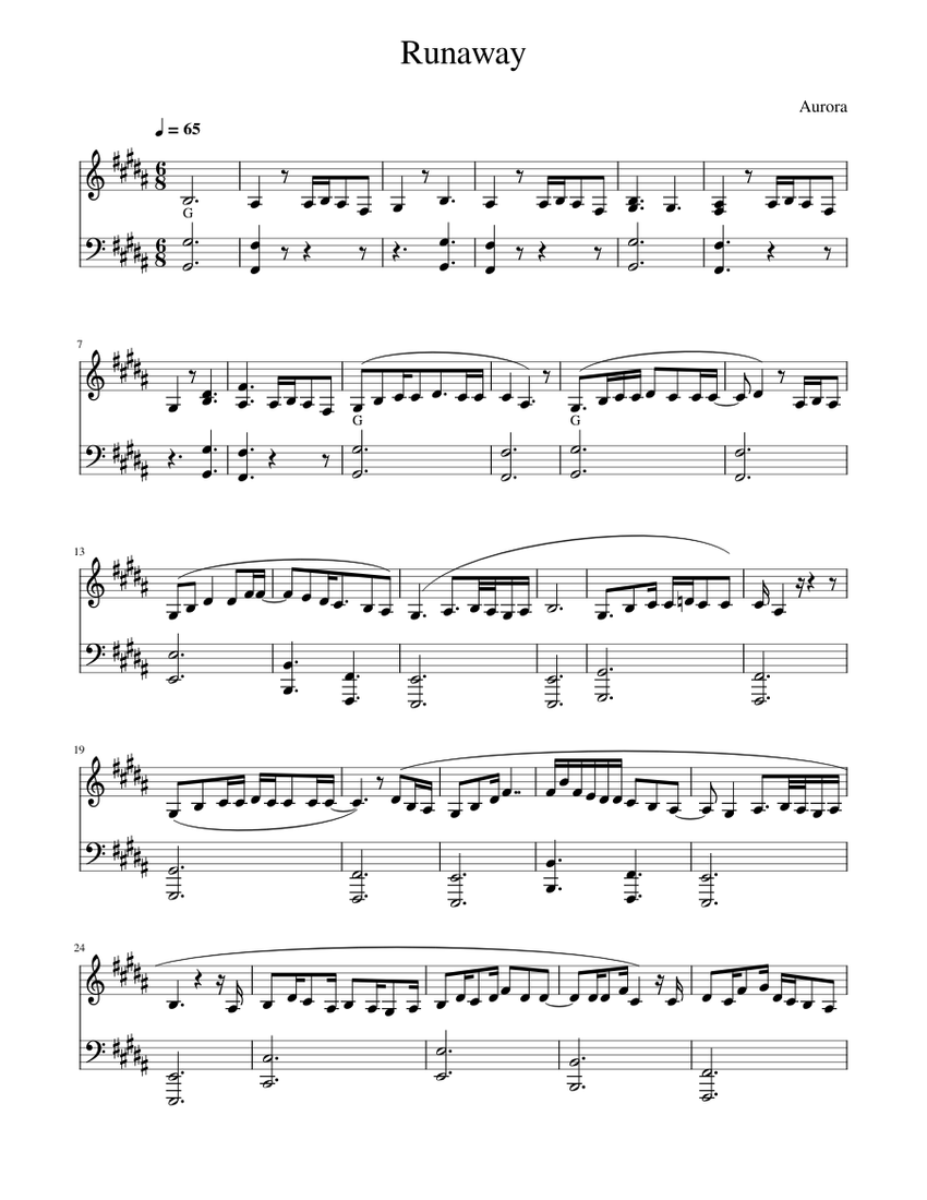 Runaway - Aurora Sheet Music for Piano (Solo) easy | MuseScore.com