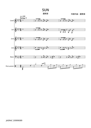 Sun - 星野源 Sheet Music for Bass guitar, Synthesizer, Drum (other
