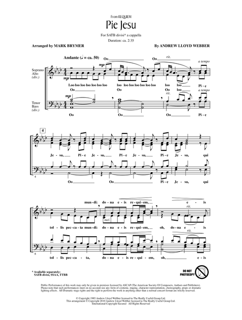 Pie Jesu (from Requiem) (Arr. Mark Brymer) - Andrew Lloyd Webber (Choral, SATB)