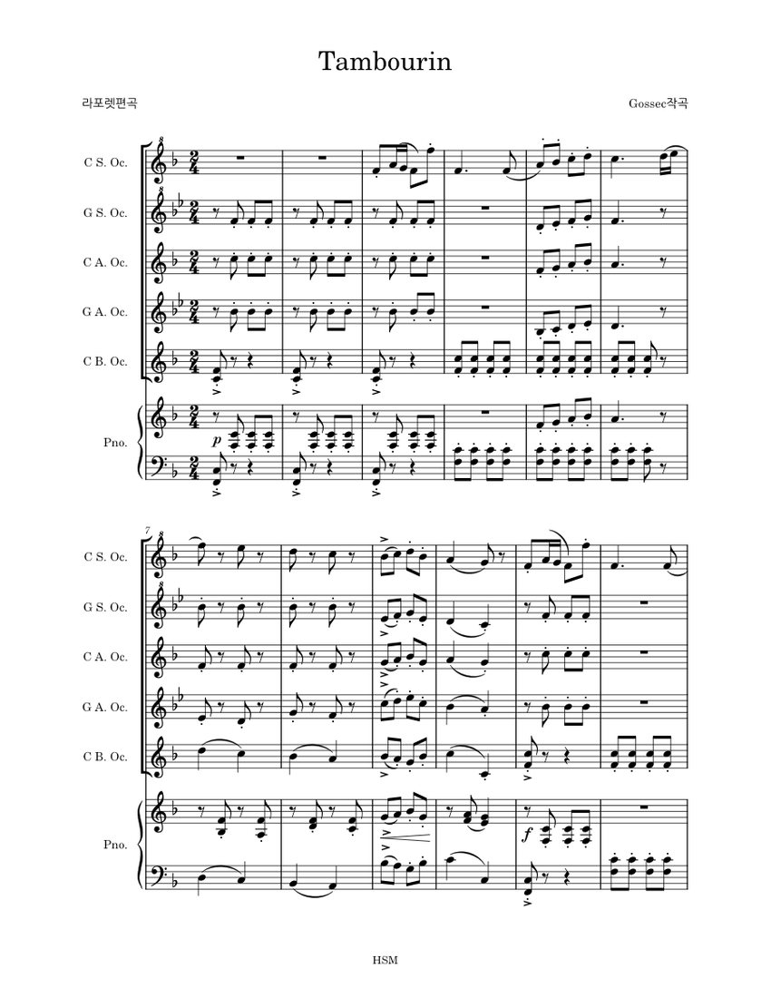 Tambourin François Joseph Gossec Tambourin9.6 Sheet music for Piano