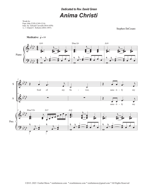 Anima Christi (Duet for Soprano and Alto solo) - Stephen DeCesare (Voice Duet and Piano)