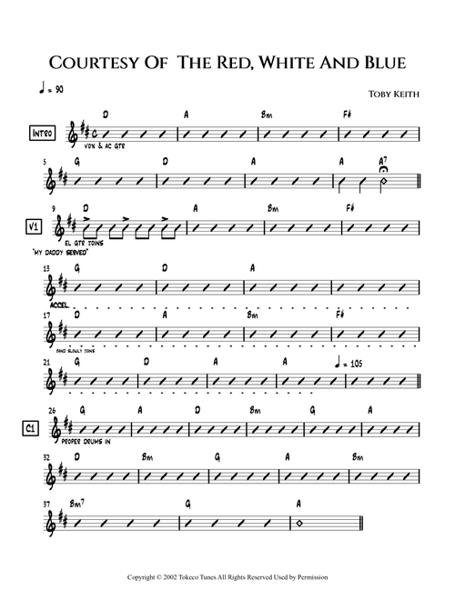 Courtesy Of The Red, White And Blue (The Angry American) (Arr. Lef Germenlis) - Toby Keith (Lead Sheet - Fake Book)