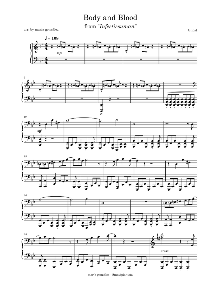 Body and blood ghost sheet music for piano solo musescore