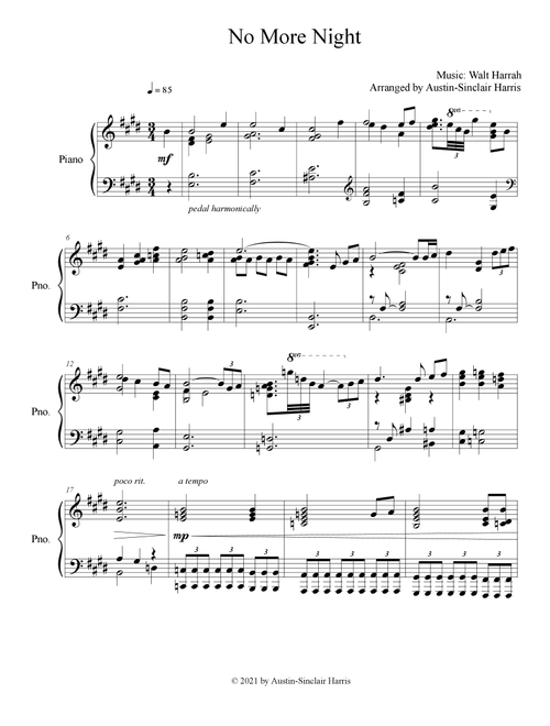 No More Night (Arr. Austin-Sinclair Harris) - Walt Harrah (Piano Solo)