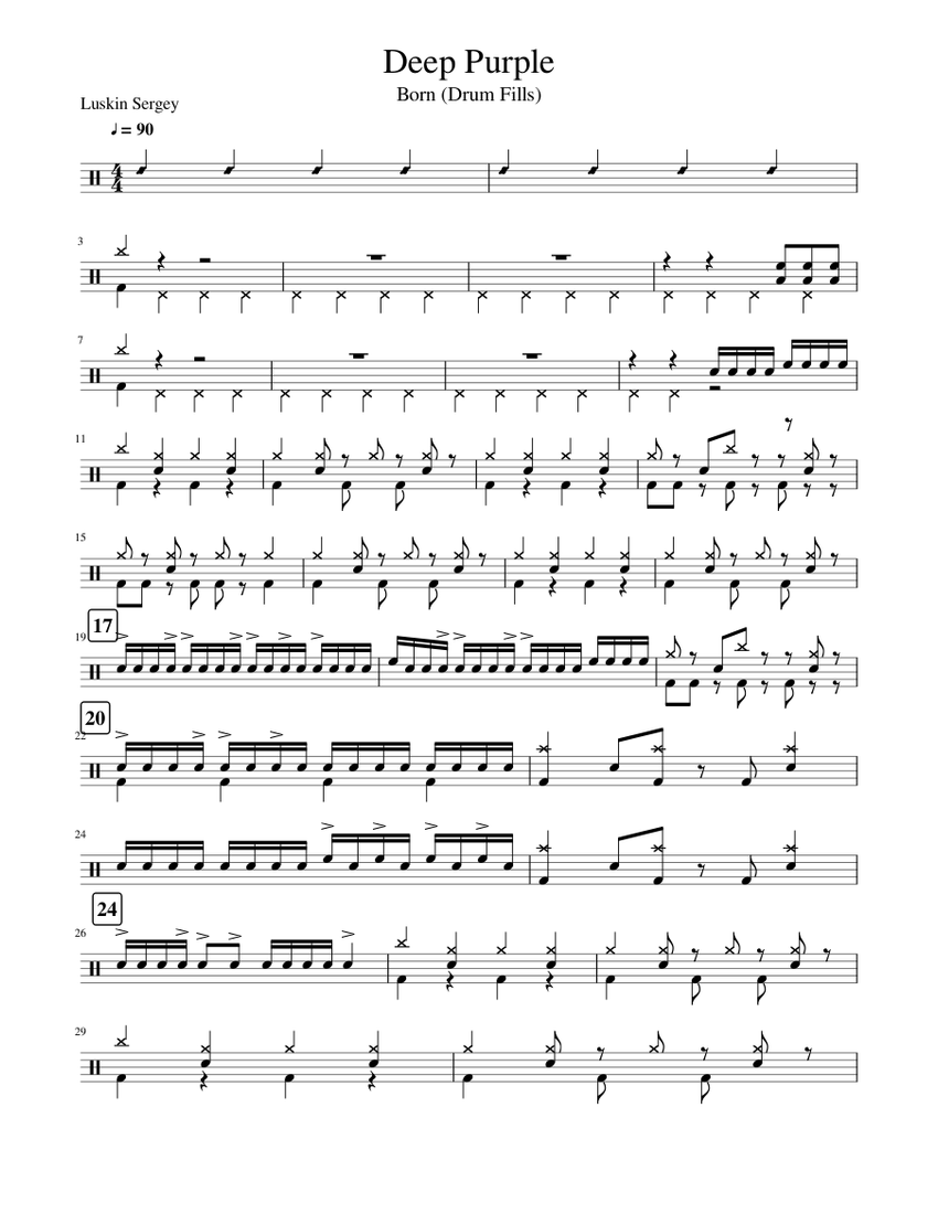 Deep Purple - Born Sheet Music for Drum group (Solo) | MuseScore.com