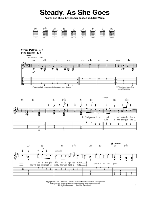 Steady, As She Goes - The Raconteurs (Easy Guitar with TAB)