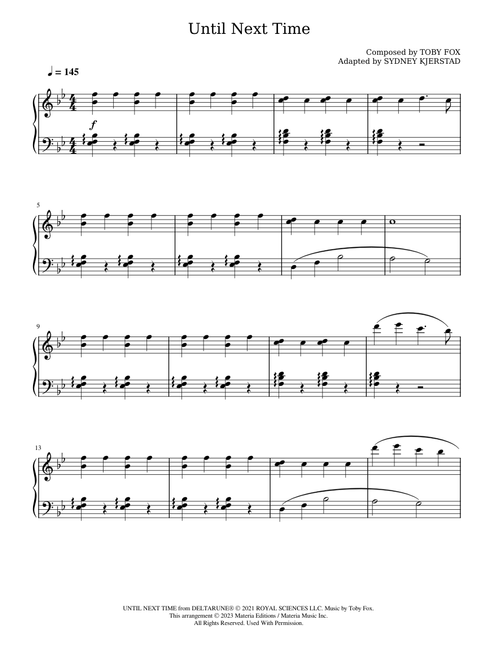 Until Next Time (DELTARUNE Chapter 2 Piano Score) - Toby Fox