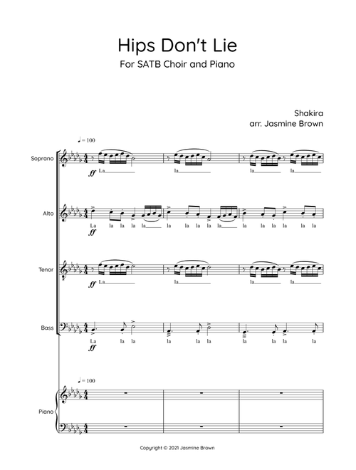Hips Don't Lie (Arr. Jasmine Brown) - Shakira Featuring Wyclef Jean (Choral, SATB)