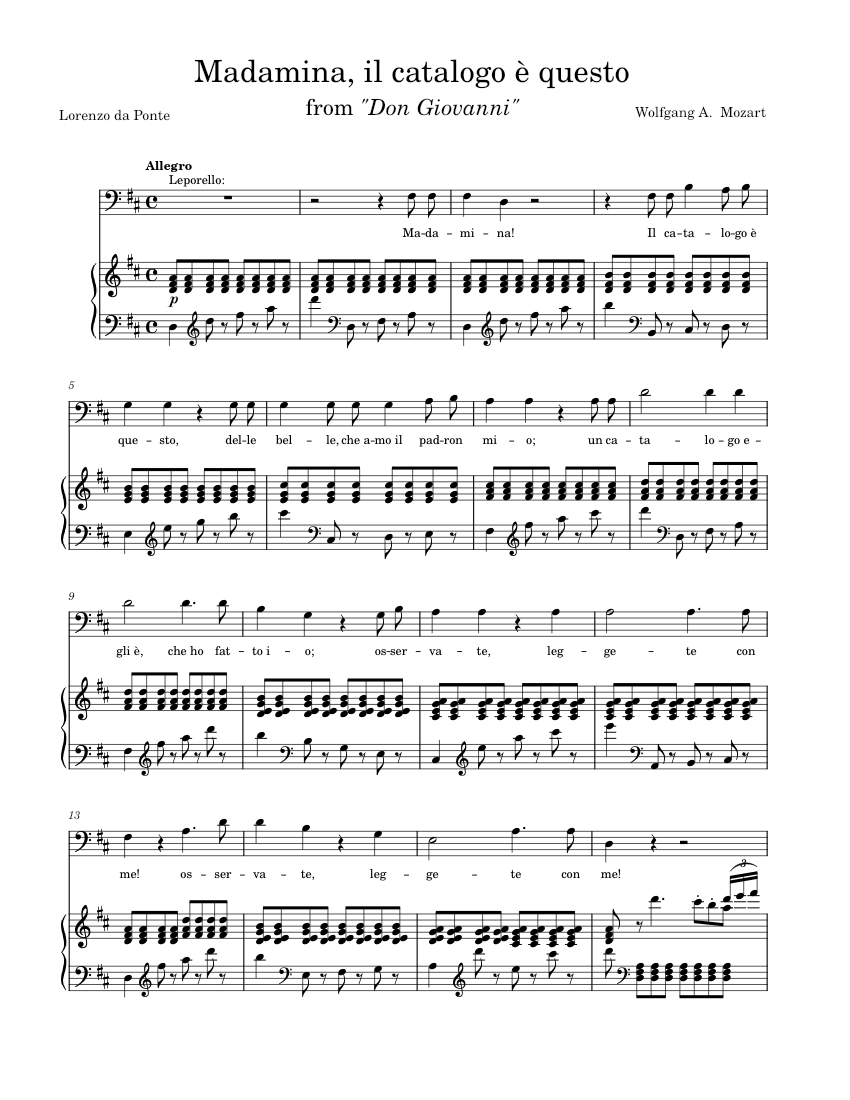 Madamina, il catalogo è questo (The Catalog Aria) from, "Don Giovanni