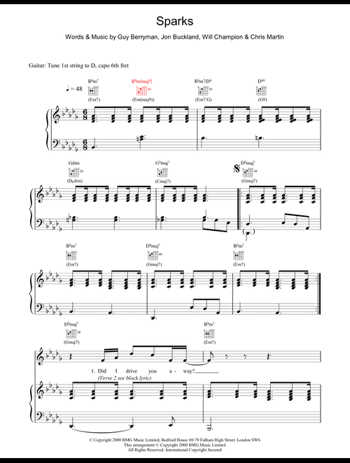 Sparks - Coldplay (Piano-Vocal-Guitar (Piano Accompaniment))
