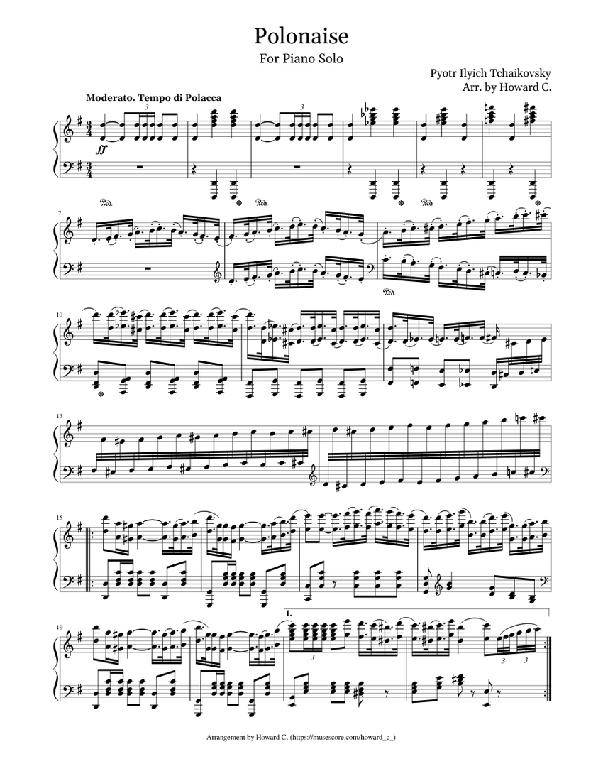 Tchaikovsky: Polonaise, Op.24 No.19 - For Piano Solo Sheet