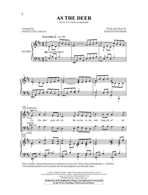 As the Deer (arr. Tom Fettke) - Martin Nystrom (Choral, SATB)