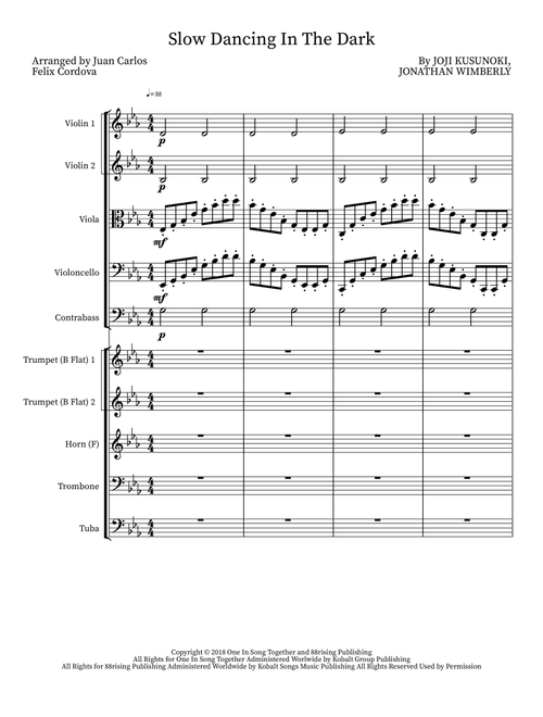 Slow Dancing In The Dark (Arr. Juan Carlos Felix Cordova) - Jonathan Wimberly, Joji Kusunoki (Small Ensemble)