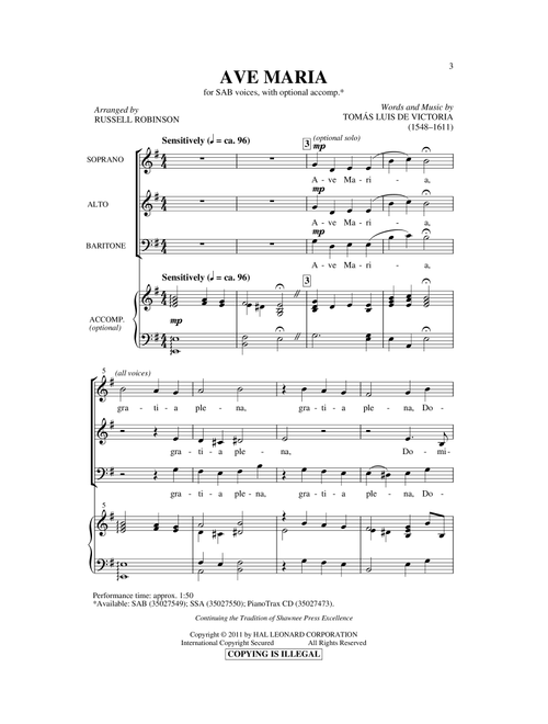 Ave Maria (Arr. Russell Robinson) - Tomás Luis de Victoria (Choral, SAB)