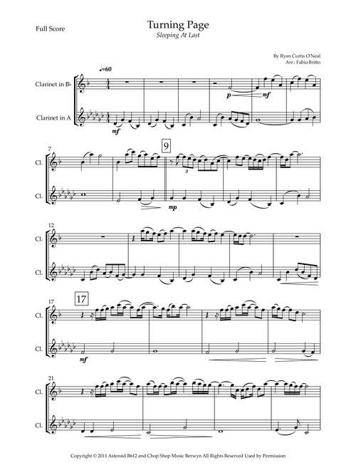 Turning Page (Arr. Fabio Britto) - Sleeping At Last (Clarinet Duet)