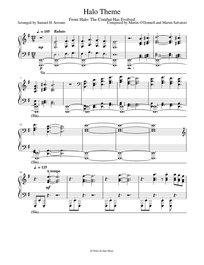 Halo Main Theme Piano Sheet music for Piano (Solo)