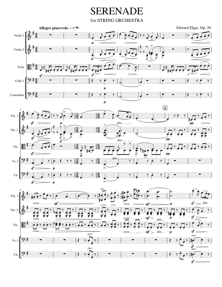 Elgar Serenade for Strings Sheet music for Contrabass, Violin, Viola