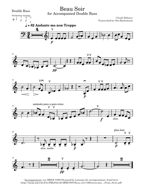 Beau soir – Claude Debussy for Accompanied Double Bass in Orchestra Tuning