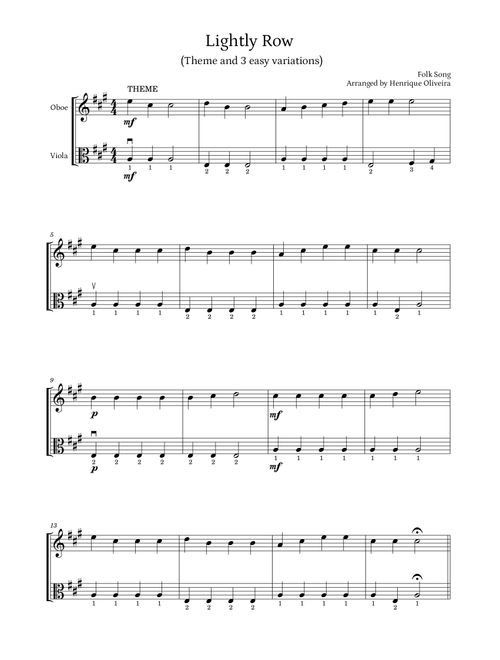 Lightly Row (Theme with 3 Easy Variations) - For Oboe and Viola (Arr. Henrique Oliveira) - Folk Song (Instrumental Duet)