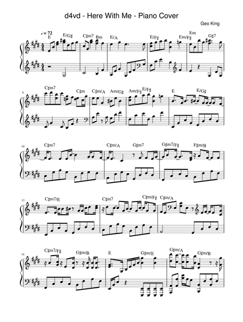 Here With Me (Arr. Gregory King) - D4vd (Easy Piano)
