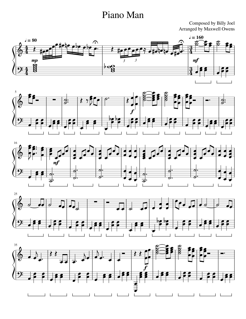 temperamento Ciudadanía estético Piano Man Sheet music for Piano (Solo) | Musescore.com