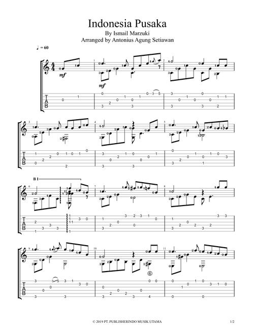 Indonesia Pusaka (Arr. Antonius Agung Setiawan) - Ismail Marzuki (Guitar Tab)