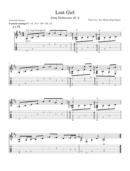 Lost Girl – Toby Fox for Solo Classical Guitar