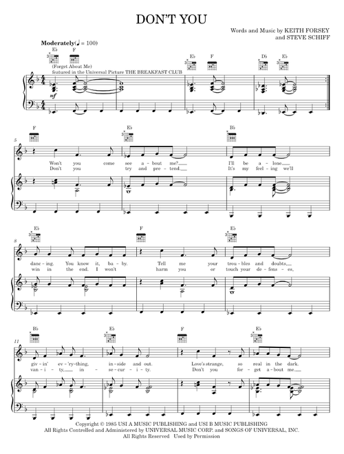 Don't You (Forget About Me) - Simple Minds (Piano-Vocal-Guitar)