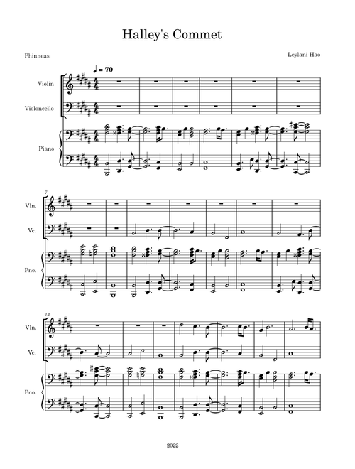 Halley's Comet - Piano – Billie Eilish Halley's Comet - Violin, Cello, and Piano (Sheet Music)