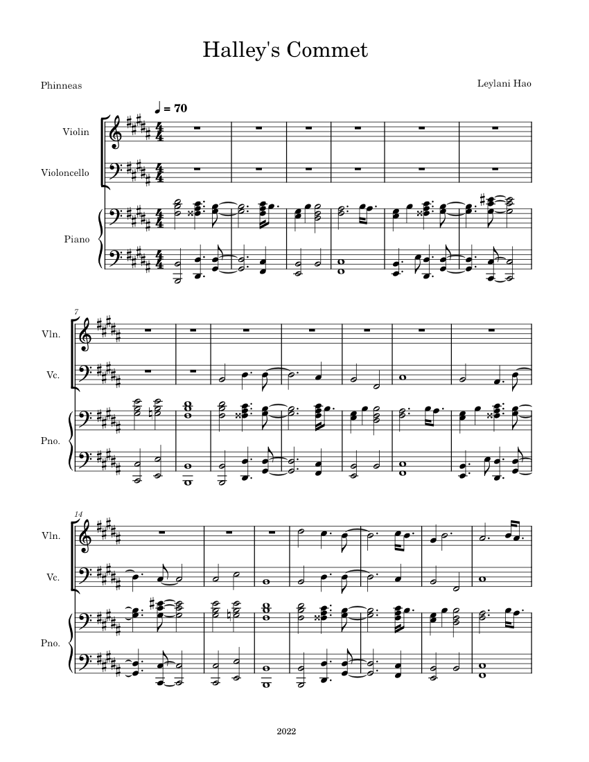 Halley's Comet Piano Billie Eilish Halley's Comet Violin, Cello