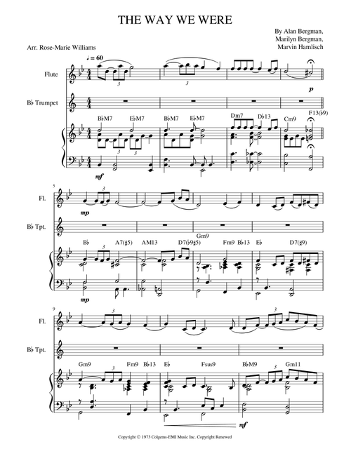 The Way We Were (Arr. Rose-Marie Williams) - Barbra Streisand (Instrumental Duet and Piano)