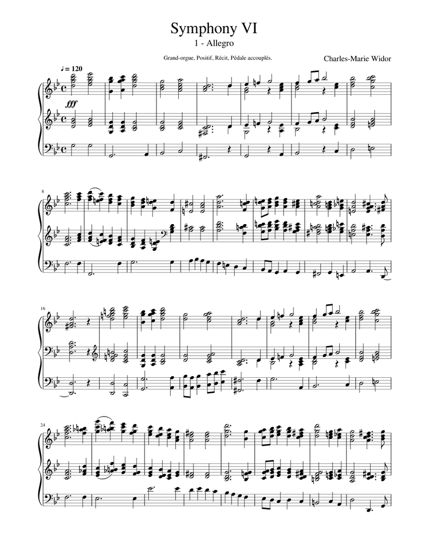 Charles-Marie Widor - Symphony No 6. Allegro Sheet Music for Organ