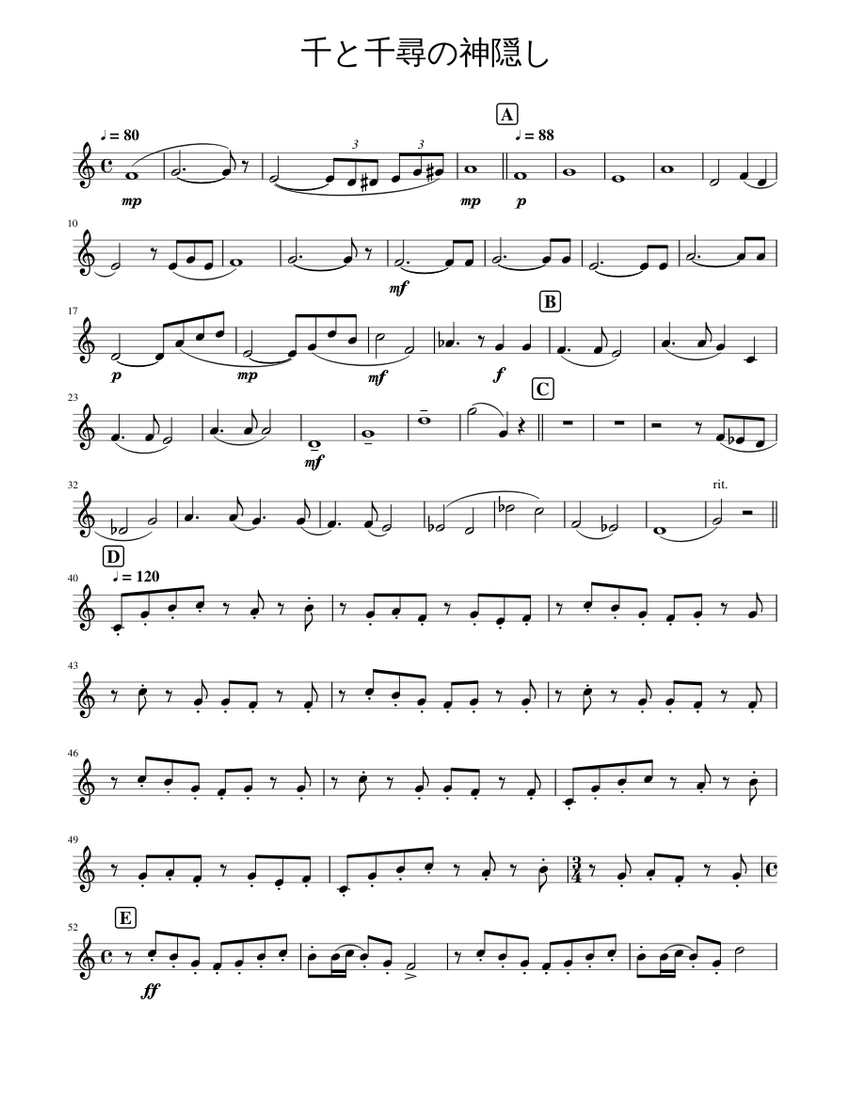 千と千尋の神隠し Sheet Music for Flute (Solo) | MuseScore.com