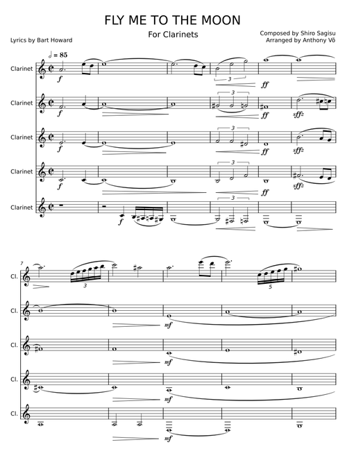 FLY ME TO THE MOON for Clarinets
