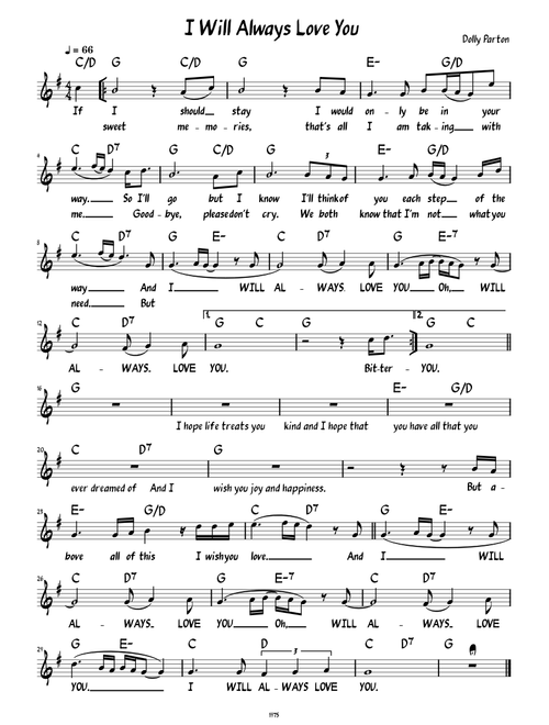 I Will Always Love You (Lead sheet with lyrics )