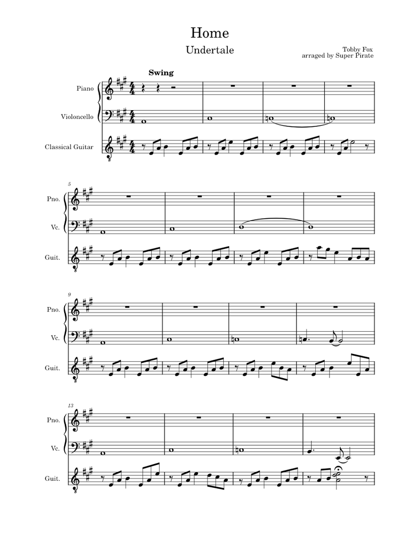Home Toby Fox Sheet music for Piano, Cello, Guitar (Mixed Trio