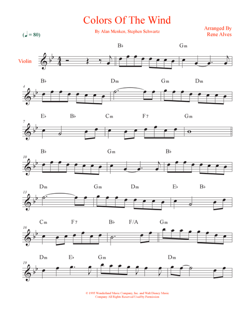 Colors Of The Wind (Arr. Rene Alves) - Vanessa Williams (Violin Solo)
