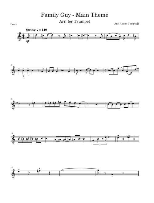 Family Guy Theme, Arr. for Trumpet