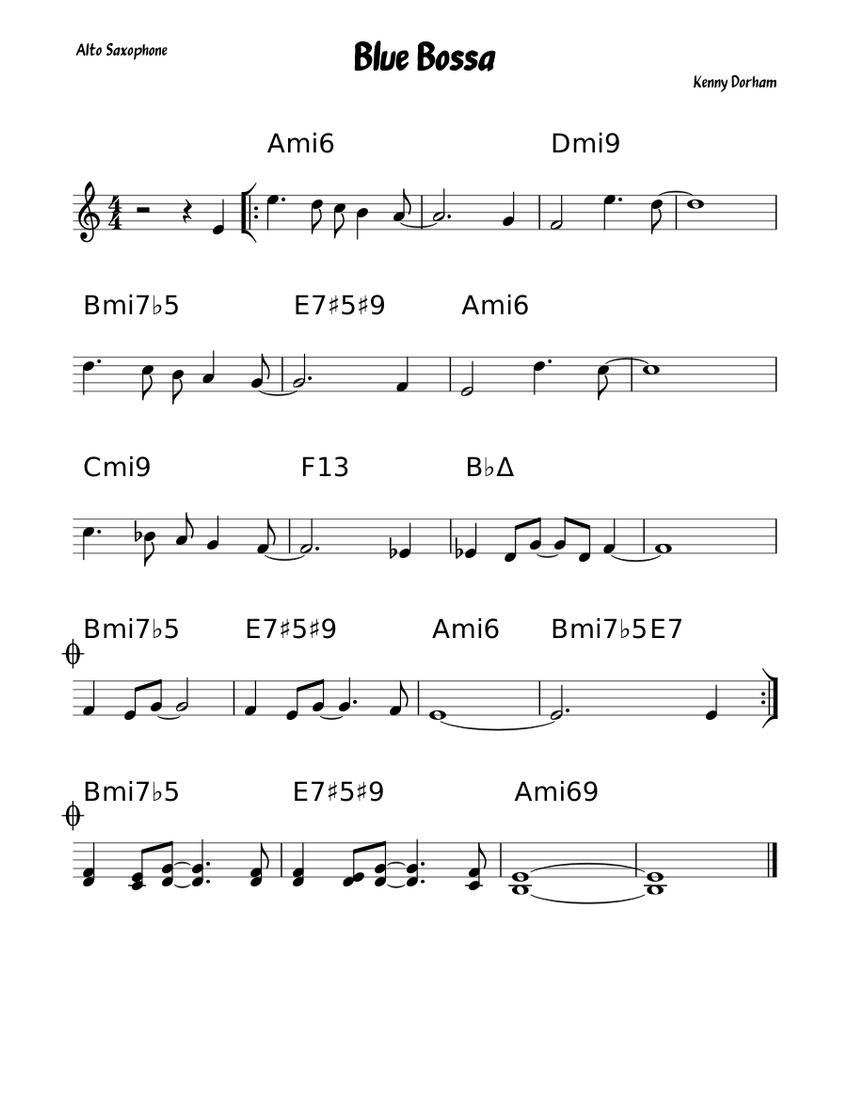 Blue Bossa Sheet music for Saxophone alto Solo Musescore