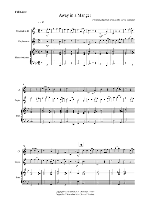 Away in a Manger for Clarinet and Euphonium Duet (Arr. David Burndrett) - William Kirkpatrick (Instrumental Duet)