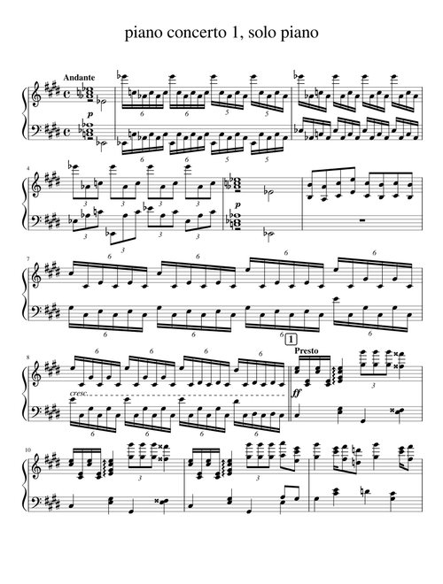 piano concerto 1, solo piano. Mvt.1 in C sharp minor