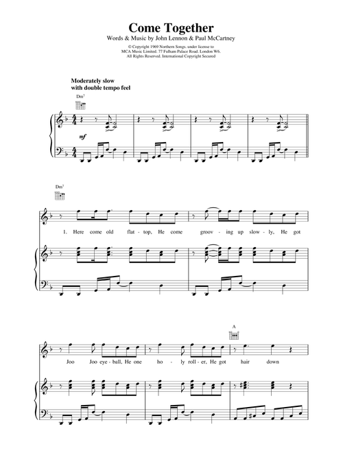 Come Together - The Beatles (Piano-Vocal-Guitar (Piano Accompaniment))