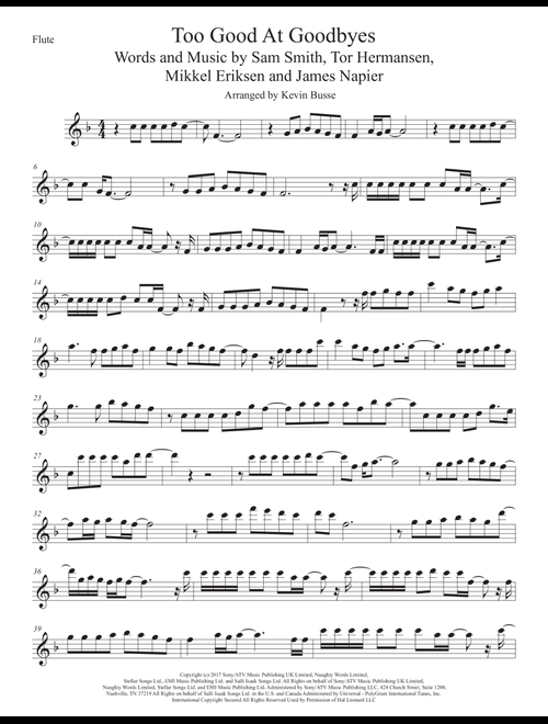 Too Good At Goodbyes (Arr. Kevin Busse) - Sam Smith (Flute Solo)