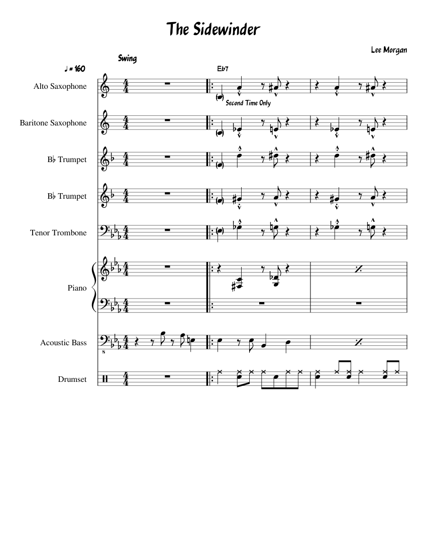 The Sidewinder Sheet music for Piano, Trombone tenor, Saxophone alto,  Saxophone baritone & more instruments (Mixed Ensemble) 
