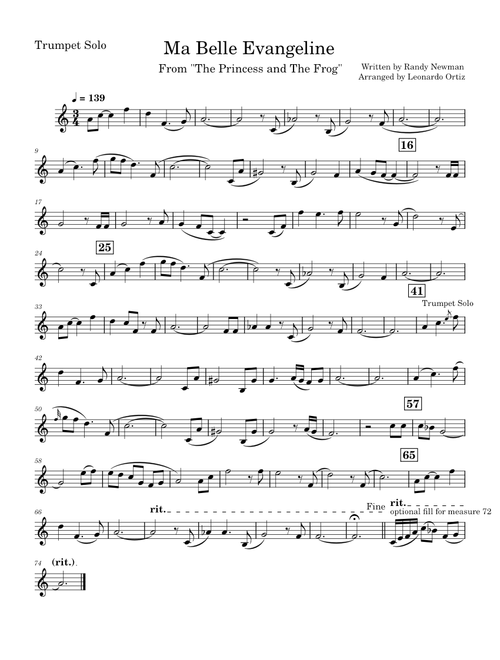 Ma Belle Evangeline – Jim Cummings, Randy Newman, The Princess And The Frog Movie Ma Belle Evangeline (for Trumpet)