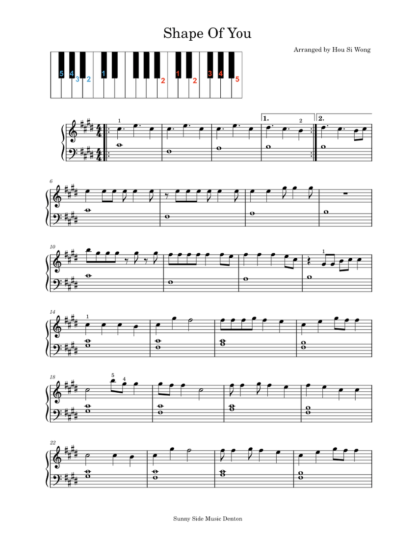 Shape Of You – Ed Sheeran Sheet Music for Piano (Solo) easy | MuseScore.com