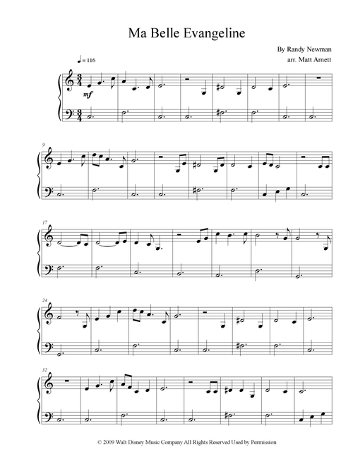 Ma Belle Evangeline (Arr. Matt Arnett) - Randy Newman (Easy Piano)