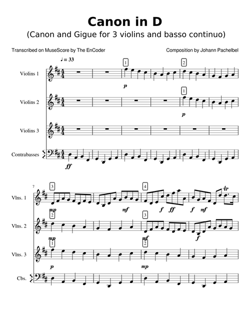 Canon in D (Strings Quartet Original Score)