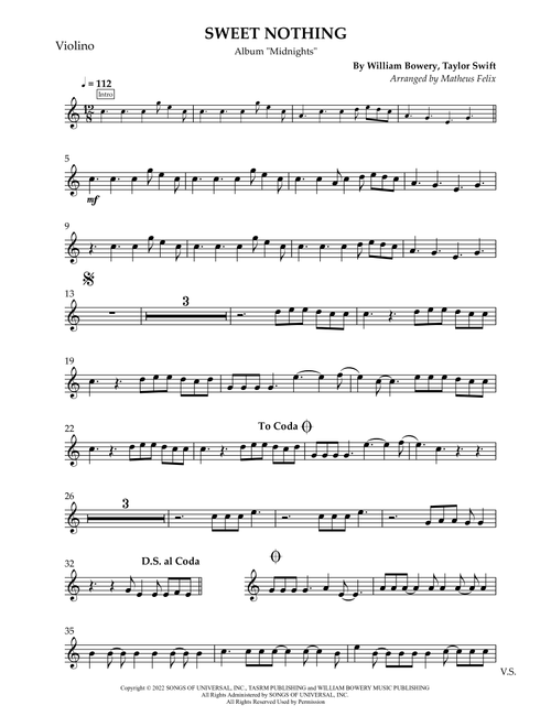 Sweet Nothing (Arr. Matheus Felix) - Taylor Swift (Violin Solo)