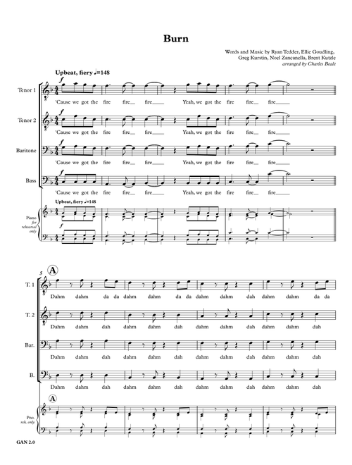 Burn (Arr. Charles Beale) - Ellie Goulding (Choral, TTBB)